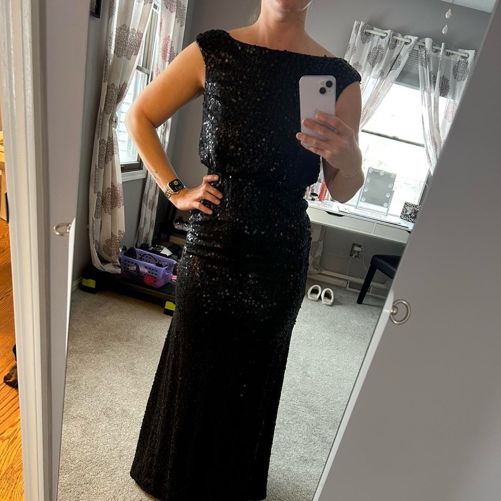 Black sequin gown.